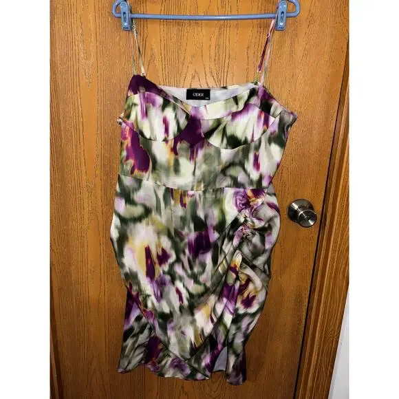 Cider women’s Colorful Ruched Side Asymmetric Hem Floral Midi Dress Size 2XL - Picture 2 of 5